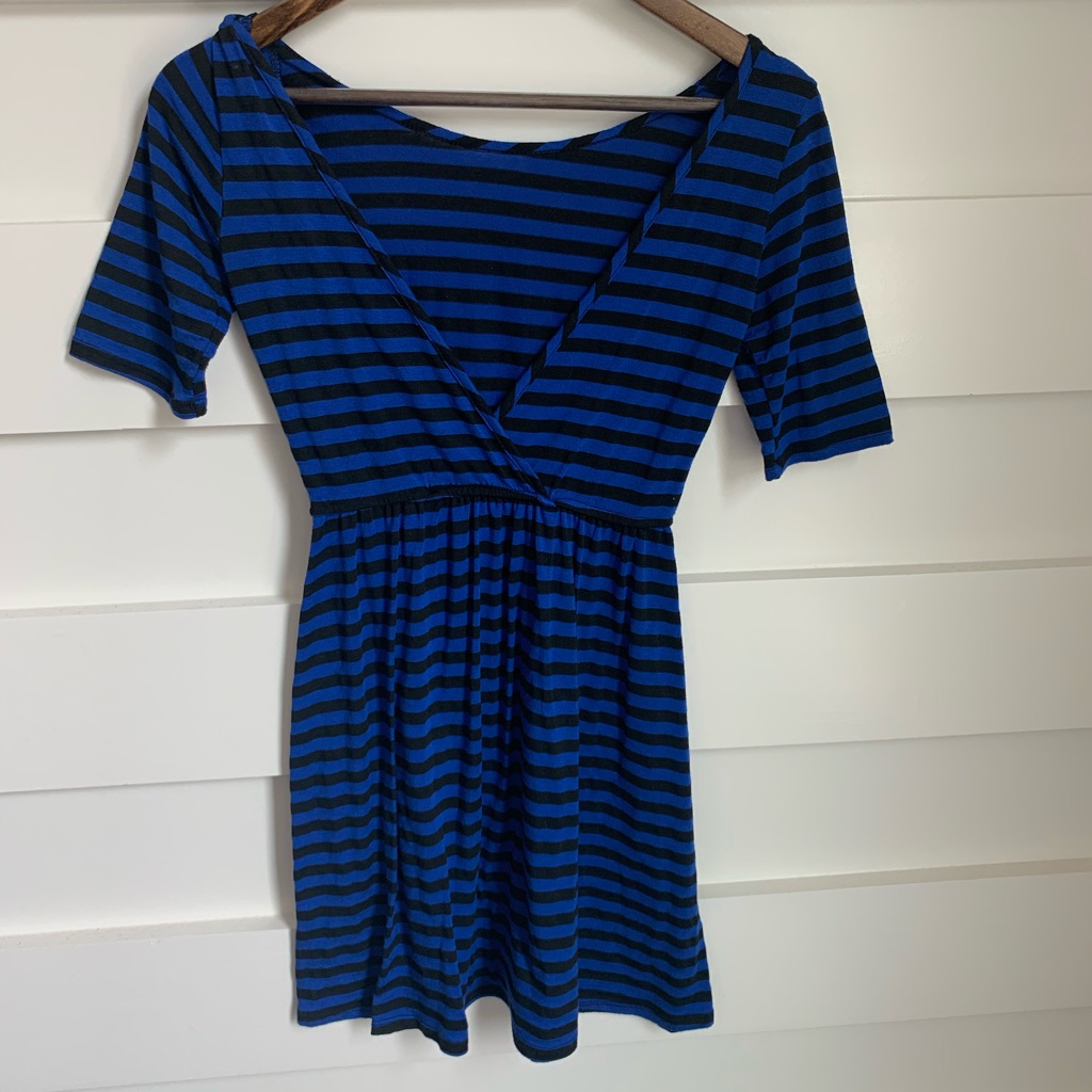 (Euc) Black And Blue Striped Dress